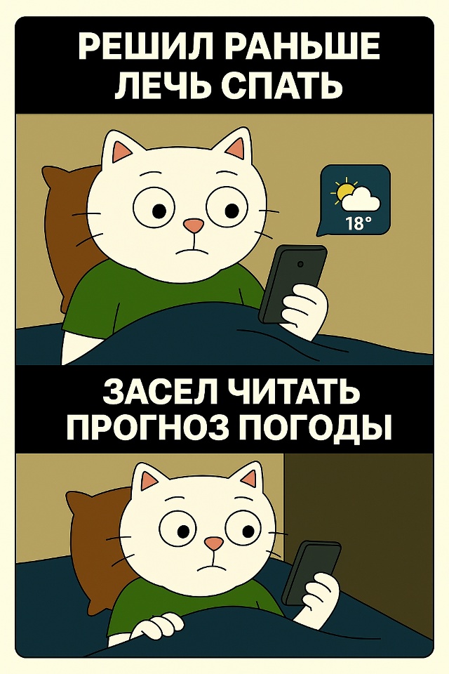 Собрался лечь спать пораньше,
но решил «на минутку» пр?...