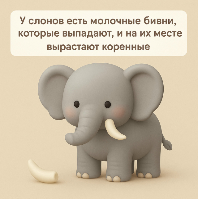 🐘 Бивни как молочные зубы
У слонов сначала появляютс?...