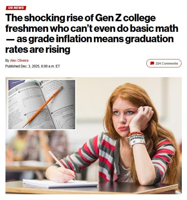 Зумеры отупели. Они массово штурмуют вузы без умения даже складывать цифры в уме.
Статистика из Ка