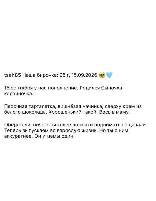 Лол, «Цех85» выпустил СЫНОЧКУ-КОРЗИНОЧКУ — это новый десерт в виде тарталетки с вишнёвой начинкой и