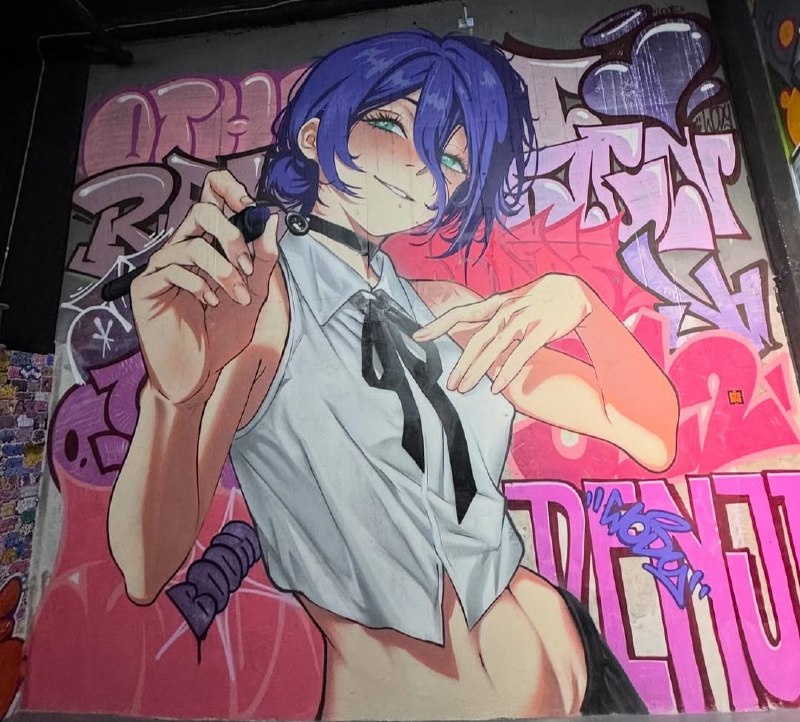 ⚡️Резе из фильма «Человек-бензопила»: новая работа Wody на выставке Graffiti Edition в Бишкеке, Кырг