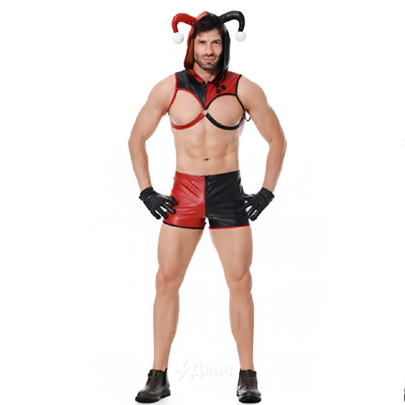 Секс-костюм шута нашли на маркетплейсах — это двухцветные кожаные труханы, перчатки и шапка с бубенц