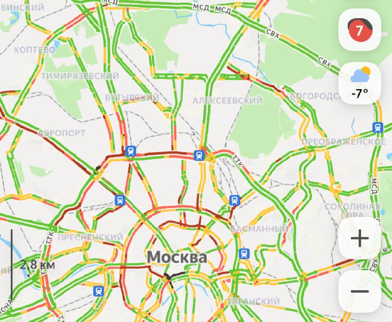 🔴 В Москве уже 7 баллов — в городе перекрытия
Ленинградское шоссе в центр стоит намертво.