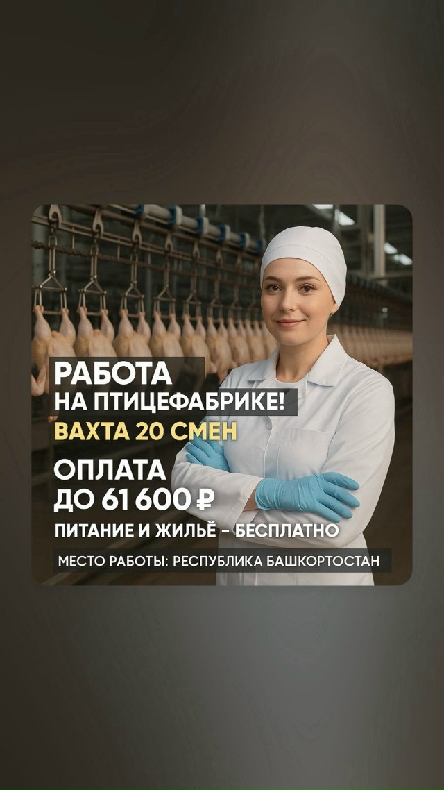 💼 Работа на птицефабрике — вахта 20 смен!
🔥 Отличный в...