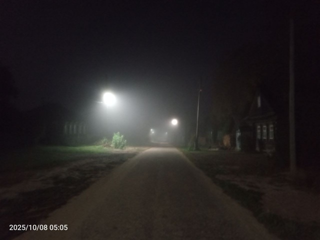 Ночная Асташиха.
Ночь. Туман. Фонарь. Деревня.
Одинока?...