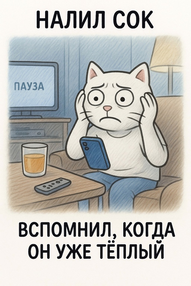Когда налил себе попить — и забыл про это на 3 часа