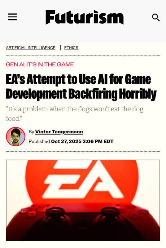 🤔 Electronic Arts решила впихнуть ИИ в разработку игр — и зря.
Вместо спасения от рутины компания п
