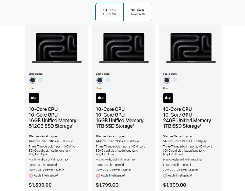 Apple показала новый 14-дюймовый MacBook Pro на M5 — лучший ноутбук для нейросетей и AI-задач.
— M5