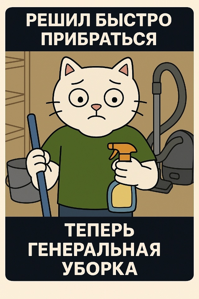 Планировал просто протереть пыль и разложить пару вещ?...