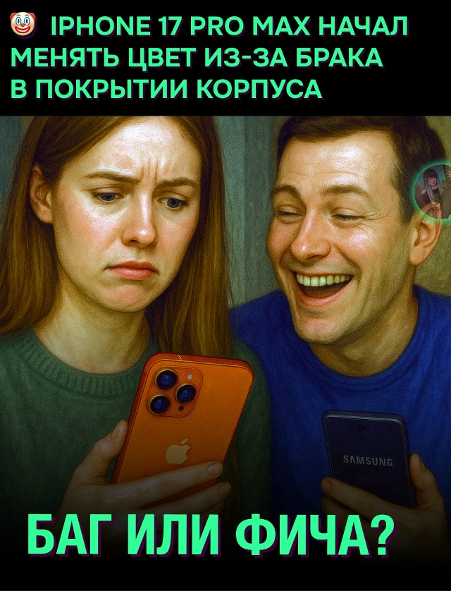 😅 iPhone 17 Pro Max начал менять цвет сам по себе
Пользовател...