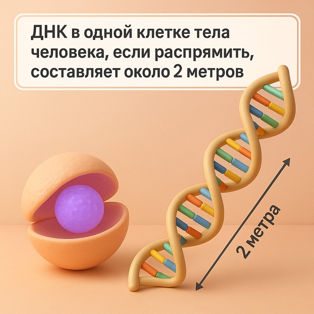 🧬 В одной клетке человеческого тела
ДНК — около 2 метр...