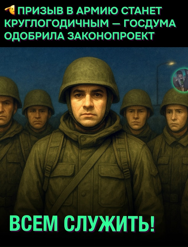 ❗ С 2026 года россиян будут призывать весь год — весенни...