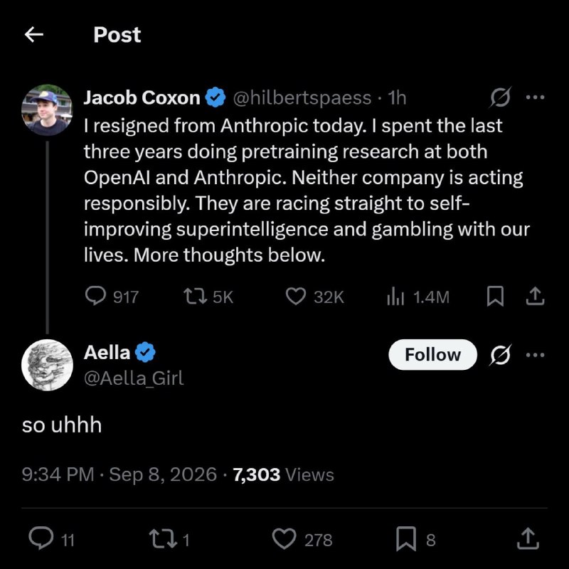 🫣Из Anthropic уволился второй специалист по безопасности за 2 дня с предупреждением, что ИИ уничтожи