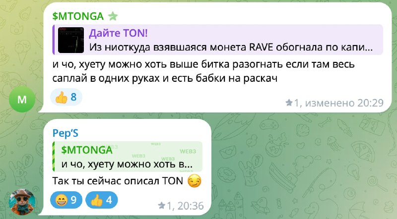 Из ниоткуда взявшаяся монета RAVE обогнала по капитализации TON 😏