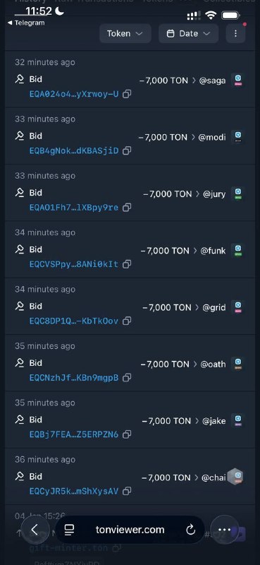 Пафнутий психанул и наделал ставок 56к TON на четырехбуквенные Телеграм юзернеймы.
Представьте у ва