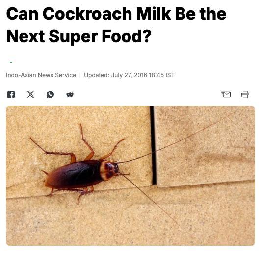 Пить молоко из тараканов предложили ученые, заявив, что оно в три раза питательнее коровьего.
Инду