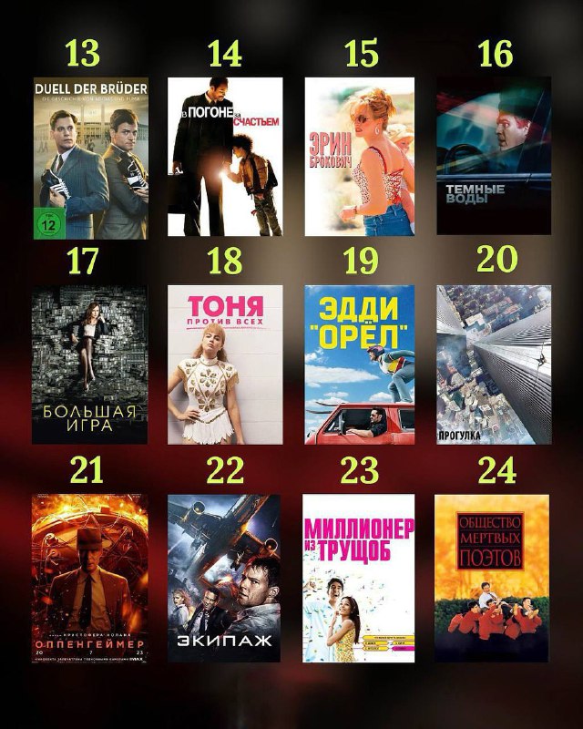 Мощнейшая подборка из 96 фильмов, которые нарантированно замотивируют помогут добиться успеха.
Кажд