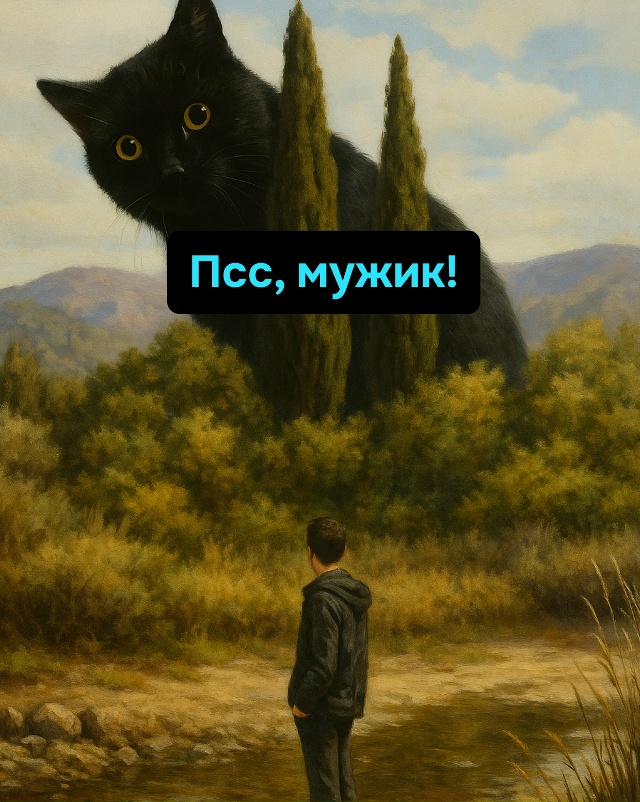🌚 Когда в лесу из-за кустов выходит кот размером с мик?...
