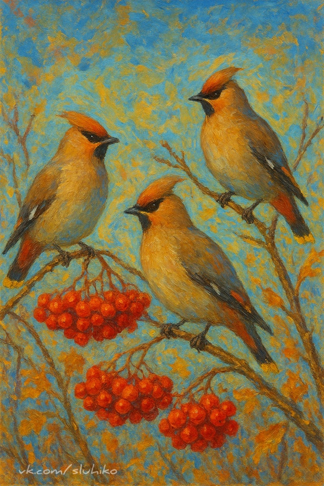 Налетели свиристели,
Всю рябинушку объели,
От макушки...