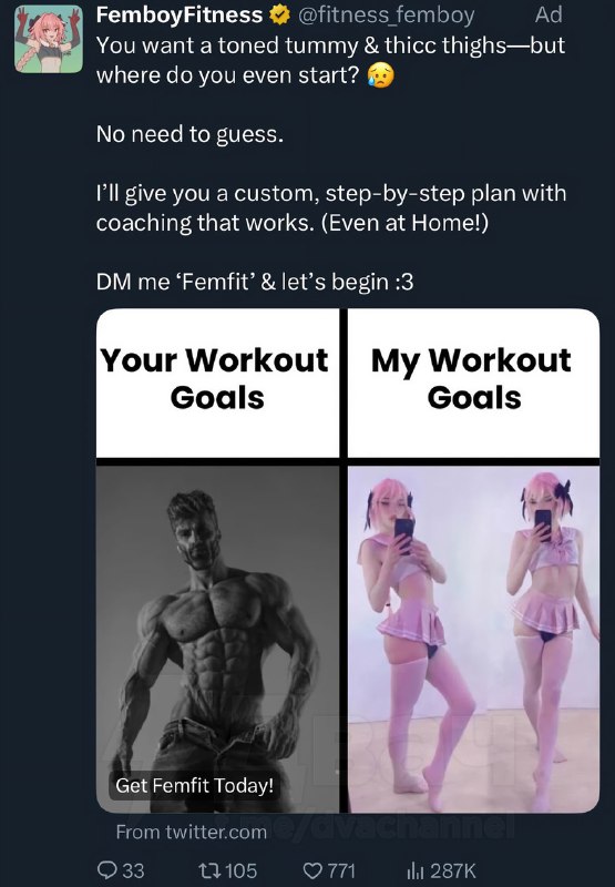 В X рекламируют фитнес для… фембоев: владелец аккаунта FemboyFitness говорит, что поможет каждому по