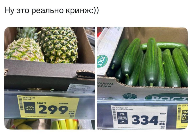 Импортозамещение вышло на новый уровень: огурцы в России теперь официально элитнее ананасов.
Пока э