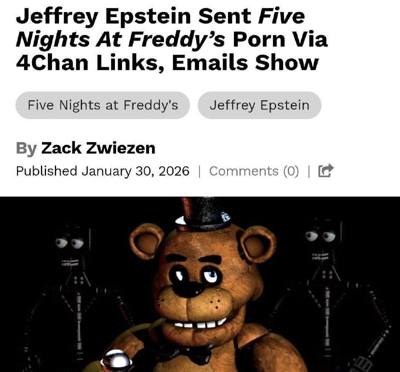 Джеффри Эпштейн рассылал порно с персонажами Five Nights at Freddy’s — это всплыло в новых архивах М