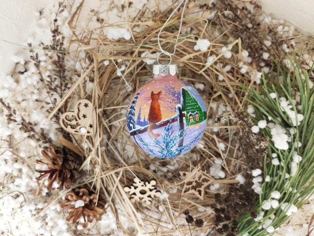 Ёлочные шарики.
Акрил, лак, стеклянный шар, диаметр 6 см...