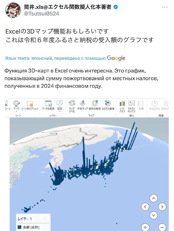 Сегодня я узнал, что: В Excel можно делать 3D-карты. Судя по тому, что я прочитал, это встроенная фу