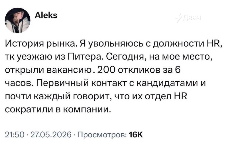 В российских компаниях начали массово сокращать целые отделы HR
Тян поделилась ситуацией с поиском