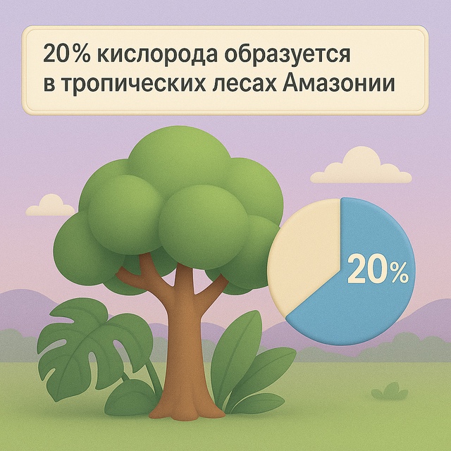 🌿 Примерно 20% всего кислорода на планете
производится...