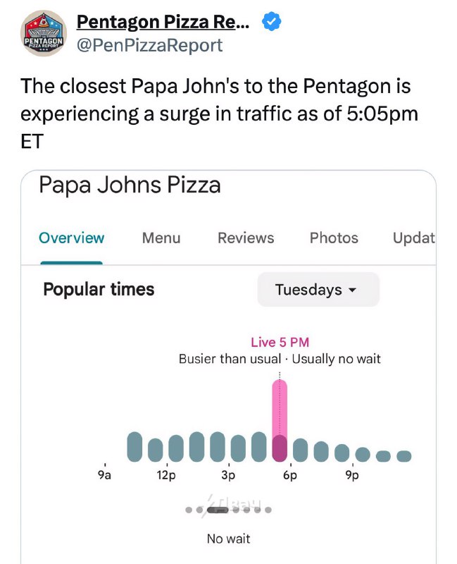Прямо сейчас в ближайшей к Пентагону пиццерии Papa John's неожиданно много заказов. А ближайший гей-