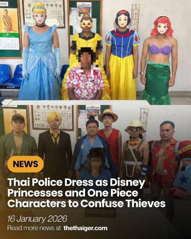 "Тайская полиция переодевается в диснеевских принцесс и персонажей One Piece, чтобы запутать воров."