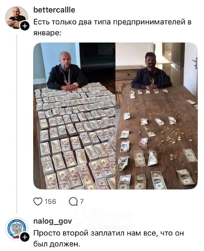 Вам к лицу эти купюры. Не забудьте и про нас тоже.
У ФНС появился сммщик с нормальным чувством юмор