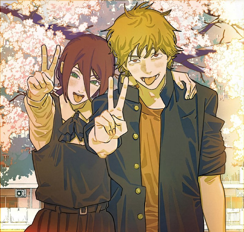 🍂Если бы Резе и Дэнджи вместе учились в старшей школе...
Новая иллюстрация Тацуки Фудзимото.