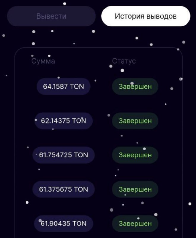 #Bounty_Hash 🚚
Сделал очередной вывод, на 64 TON (100$)
Моя статистика:
Дата моего входа в проект: