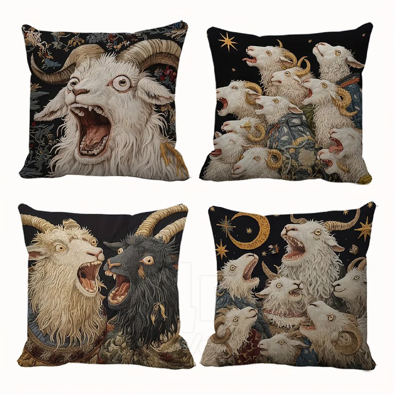 На маркетплейсах нашли криповые подушки с орущими козлами — с ними любой интерьер заиграет красками