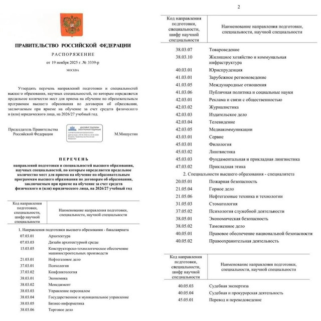 Россиянам ограничат платное обучение сразу по 42 специ?...