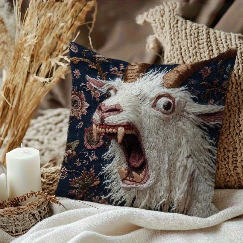 На маркетплейсах нашли криповые подушки с орущими козлами — с ними любой интерьер заиграет красками