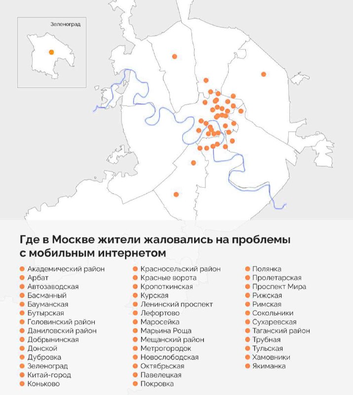 Девочки, забираем карту по районам Москвы, где чаще всего жалуются на нерабочий интернет.
Сохраняем