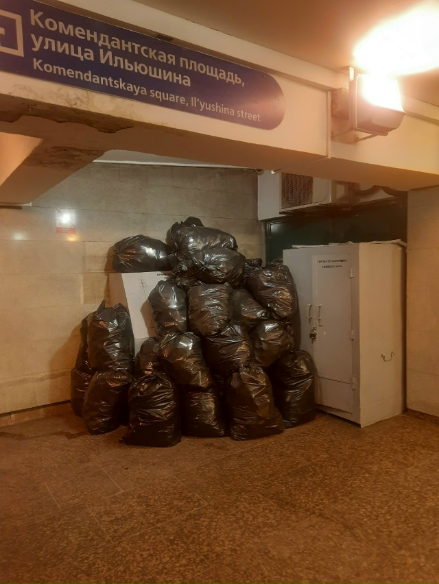 Метро Комендантский пр , мусор не увозят неделю, бегают...
