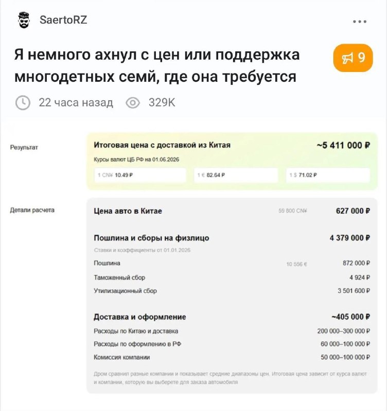 🫠 Многодетный отец решил купить недорогой семейный автомобиль из Китая, но пошлины и сборы подняли е