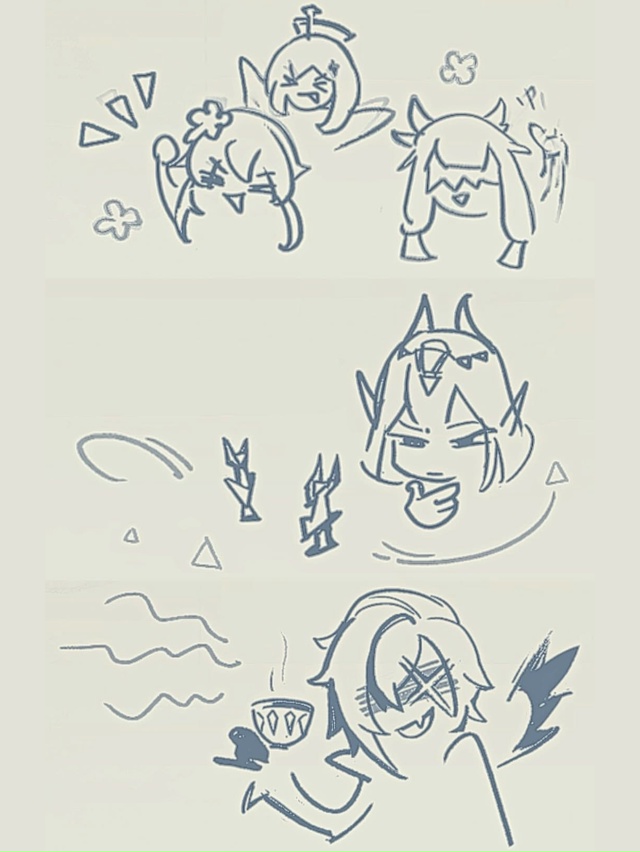 — Хойо, оставьте эти рисунки Варки и Альбедо на экране ...