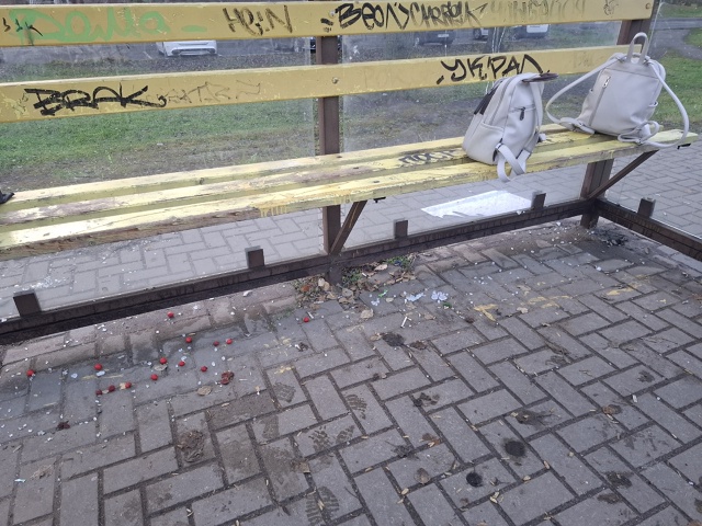 Доброе утро. Остановка на Громов,разбито стекло,кругом...