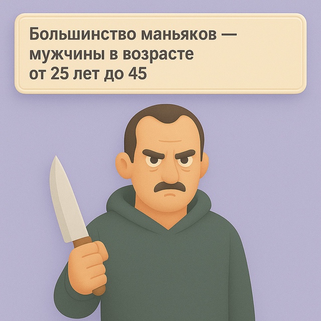 🗂 Большинство серийных убийц — мужчины от 25 до 45 лет.
...