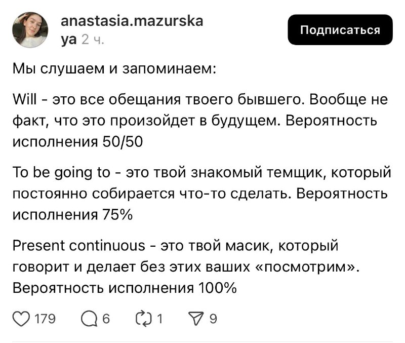 Преподаватель из threads пояснила за глагольные времена в английскои языке.
Наконец-то понятные пр