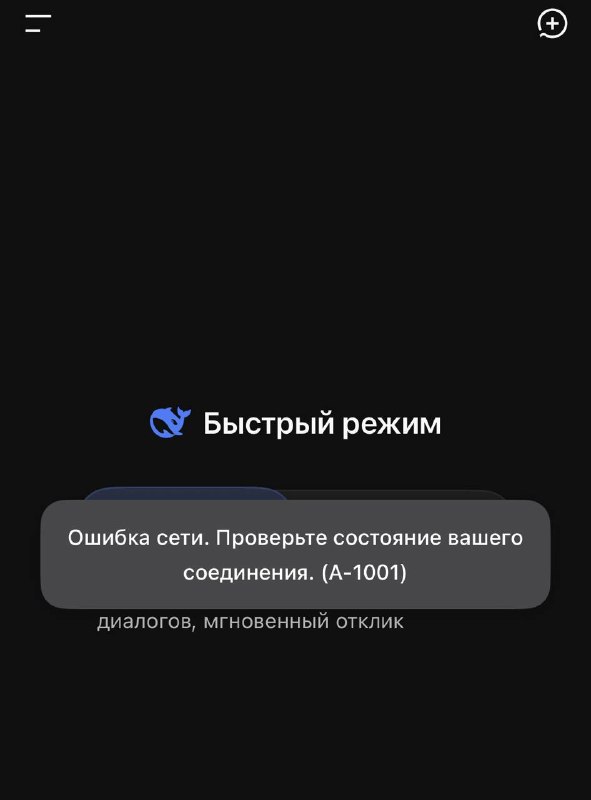 ❌ DeepSeek не работает в России
Есть признаки блокировки сервиса: при попытке зайти на сайт обрывае