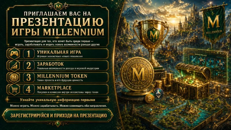 #Millennium
✨ ПРЕЗЕНТАЦИЯ ИГРЫ MILLENNIUM ✨
📅 Суббота, 18 июля 2026 года
🕕 18:00 по московскому вр