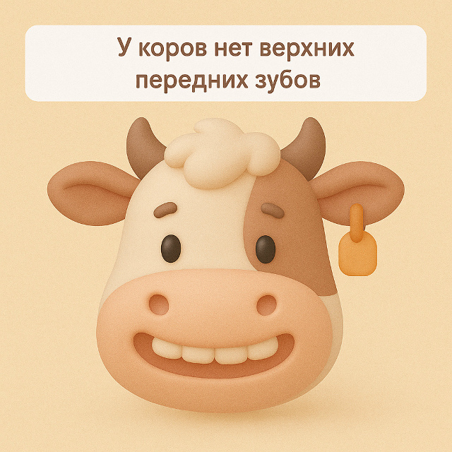 🐄 Улыбка без зубов
У коров нет верхних передних зубов...