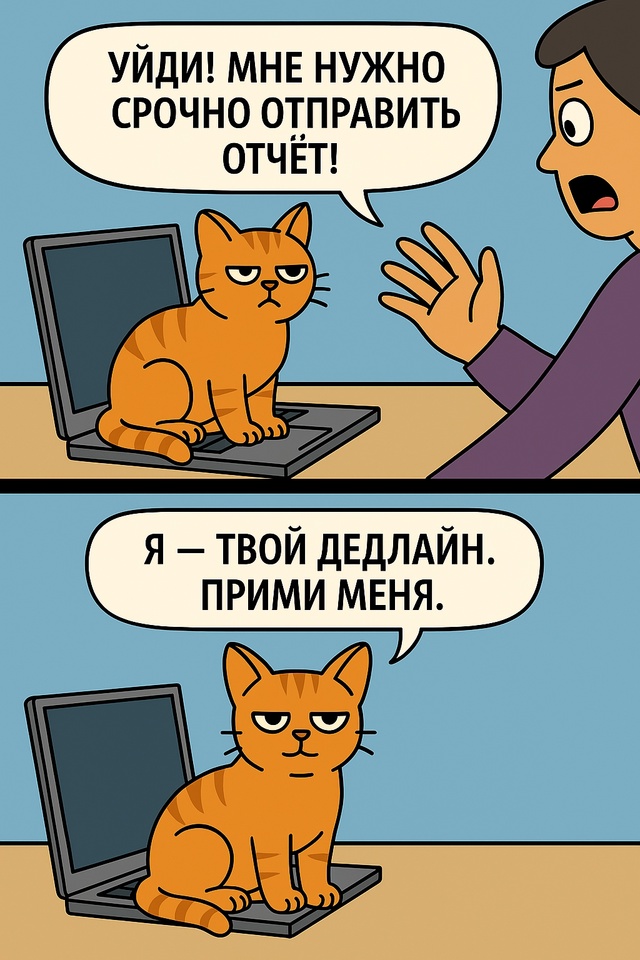 Когда кот и дедлайн приходят одновременно — и оба садя...