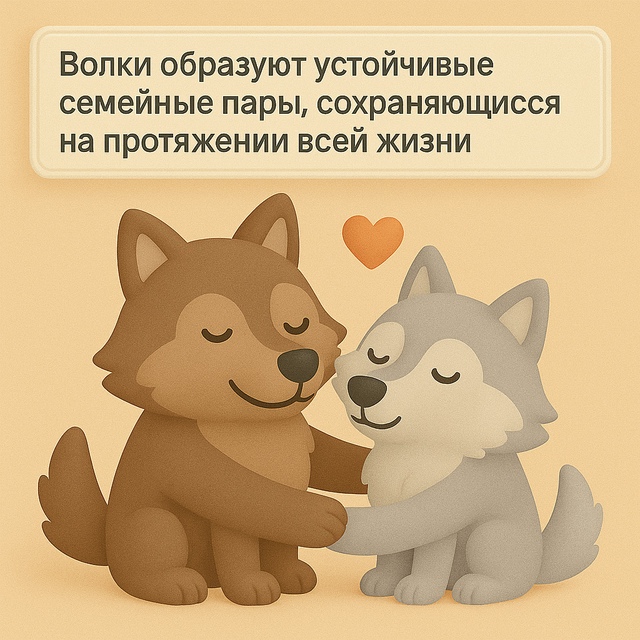 Волки образуют устойчивые семейные пары,
сохраняющиес...